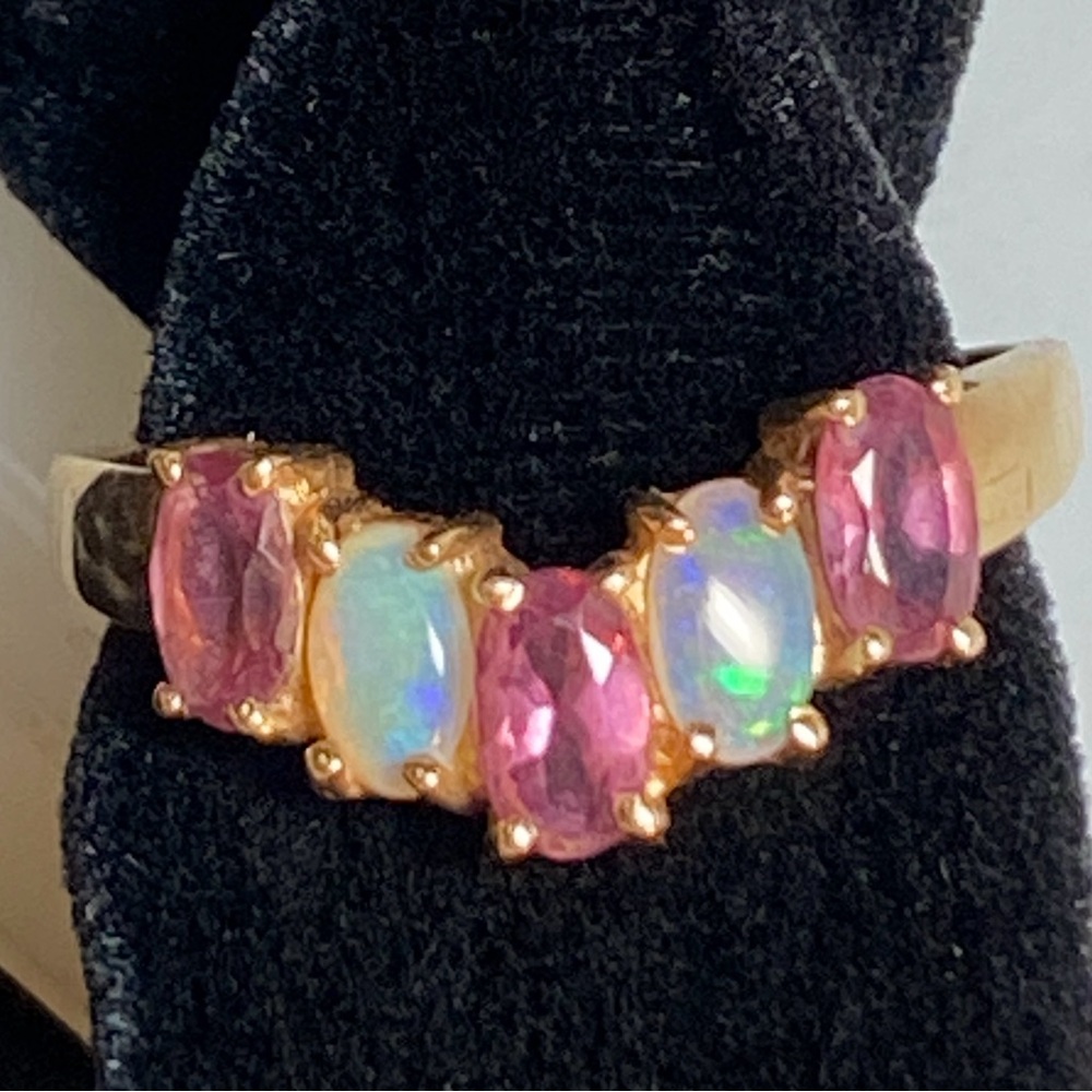 Vintage 10K Gold Opal + Amethyst 5-Stone Ring Sz 7 - Picture 9 of 11